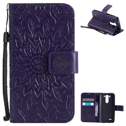 Embossing Sunflower Leather Wallet Case for LG G3 Beat Mini G3S D725 D722 D729 B2mini - Purple