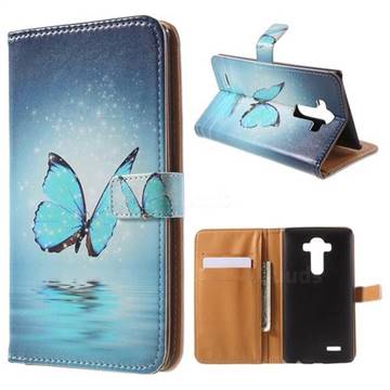 Sea Blue Butterfly Leather Wallet Case for LG G4 H810 VS999 F500