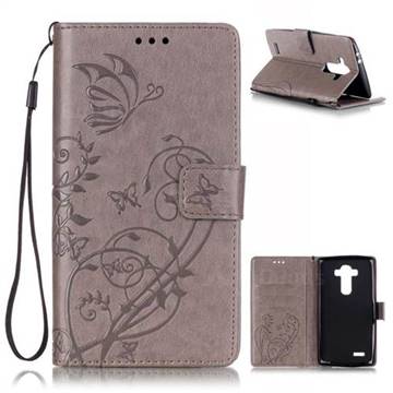 Embossing Butterfly Flower Leather Wallet Case for LG G4 - Grey
