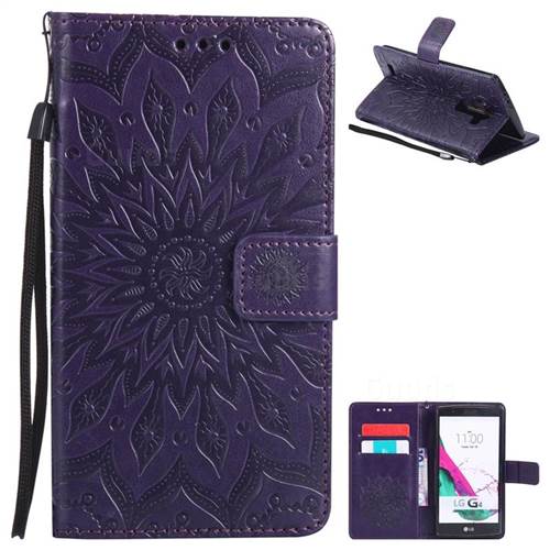 Embossing Sunflower Leather Wallet Case for LG G4 H810 VS999 F500 - Purple