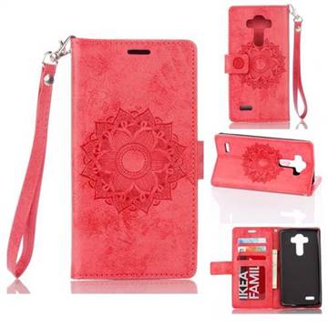 Embossing Retro Matte Mandala Flower Leather Wallet Case for LG G4 H810 VS999 F500 - Red