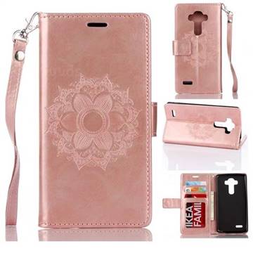 Embossing Retro Matte Mandala Flower Leather Wallet Case for LG G4 H810 VS999 F500 - Rose Gold