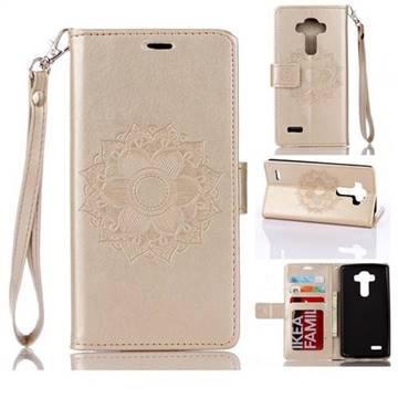 Embossing Retro Matte Mandala Flower Leather Wallet Case for LG G4 H810 VS999 F500 - Golden
