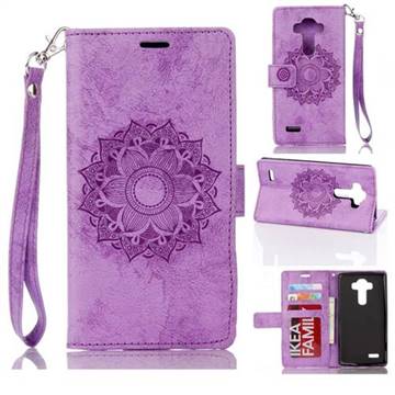 Embossing Retro Matte Mandala Flower Leather Wallet Case for LG G4 H810 VS999 F500 - Purple