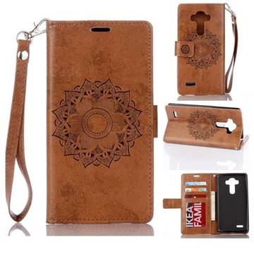 Embossing Retro Matte Mandala Flower Leather Wallet Case for LG G4 H810 VS999 F500 - Brown