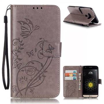 Embossing Butterfly Flower Leather Wallet Case for LG G5 - Grey