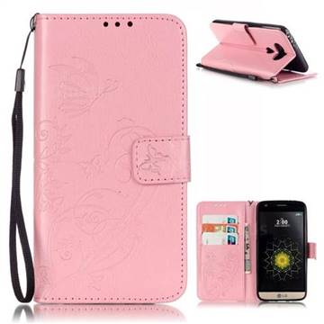 Embossing Butterfly Flower Leather Wallet Case for LG G5 - Pink