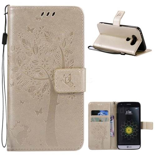 Embossing Butterfly Tree Leather Wallet Case for LG G5 - Champagne