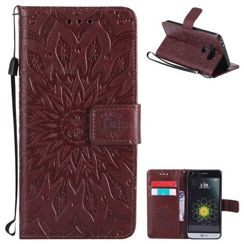 Embossing Sunflower Leather Wallet Case for LG G5 - Brown