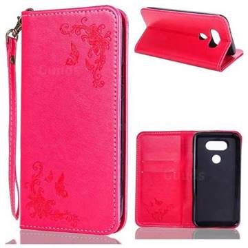 Intricate Embossing Slim Butterfly Rose Leather Holster Case for LG G5 - Red