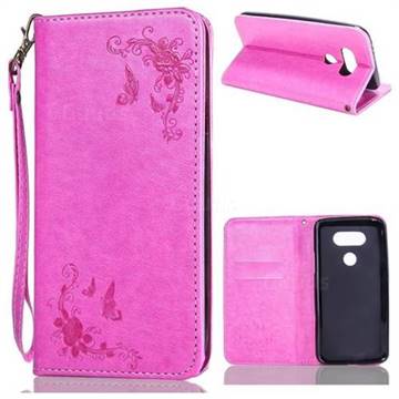 Intricate Embossing Slim Butterfly Rose Leather Holster Case for LG G5 - Rose