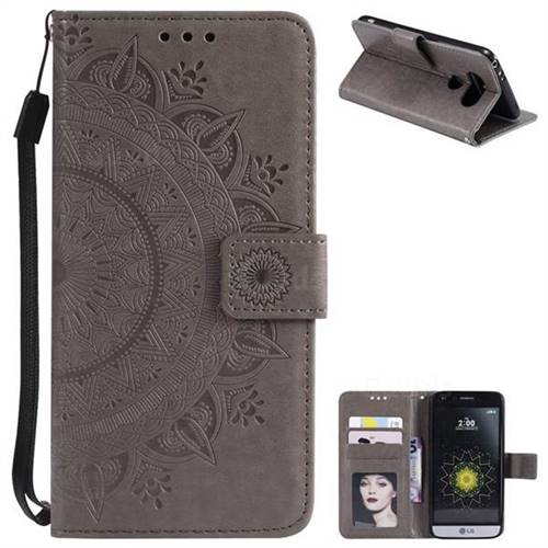 Intricate Embossing Datura Leather Wallet Case for LG G5 - Gray