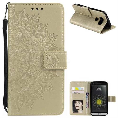 Intricate Embossing Datura Leather Wallet Case for LG G5 - Golden