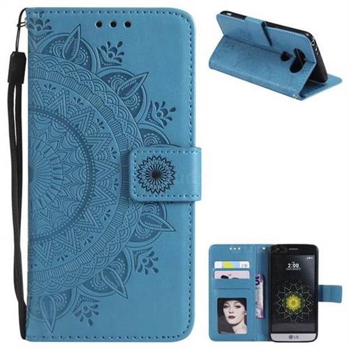 Intricate Embossing Datura Leather Wallet Case for LG G5 - Blue