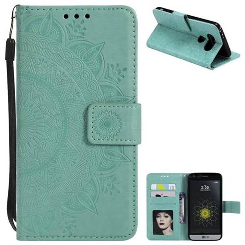 Intricate Embossing Datura Leather Wallet Case for LG G5 - Mint Green