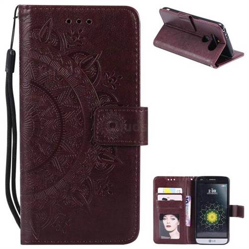 Intricate Embossing Datura Leather Wallet Case for LG G5 - Brown