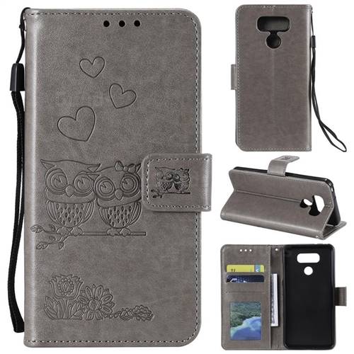 Embossing Owl Couple Flower Leather Wallet Case for LG G5 - Gray