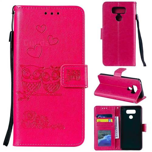 Embossing Owl Couple Flower Leather Wallet Case for LG G5 - Red