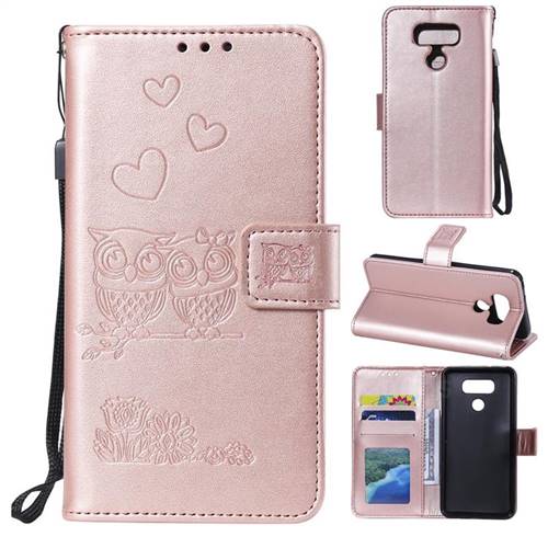Embossing Owl Couple Flower Leather Wallet Case for LG G5 - Rose Gold