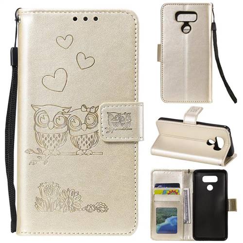Embossing Owl Couple Flower Leather Wallet Case for LG G5 - Golden