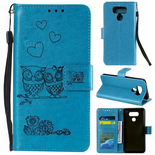Embossing Owl Couple Flower Leather Wallet Case for LG G5 - Blue