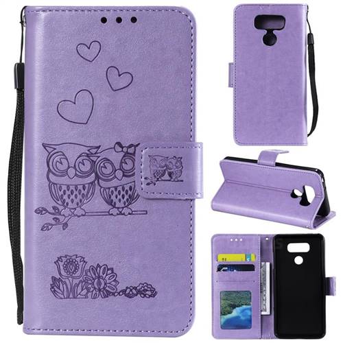 Embossing Owl Couple Flower Leather Wallet Case for LG G5 - Purple