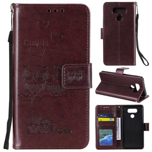 Embossing Owl Couple Flower Leather Wallet Case for LG G5 - Brown