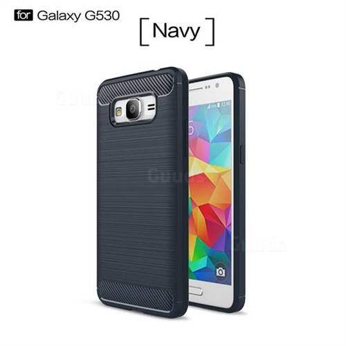 Luxury Carbon Fiber Brushed Wire Drawing Silicone TPU Back Cover for Samsung Galaxy Grand Prime G530 (Navy)