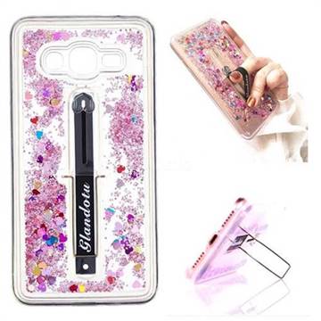 Concealed Ring Holder Stand Glitter Quicksand Dynamic Liquid Phone Case for Samsung Galaxy Grand Prime G530 - Rose