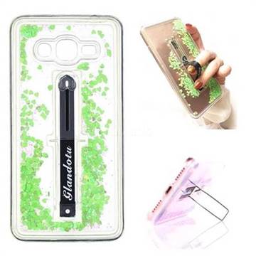 Concealed Ring Holder Stand Glitter Quicksand Dynamic Liquid Phone Case for Samsung Galaxy Grand Prime G530 - Green