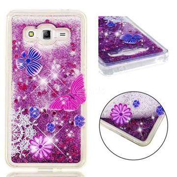 Purple Flower Butterfly Dynamic Liquid Glitter Quicksand Soft TPU Case for Samsung Galaxy Grand Prime G530