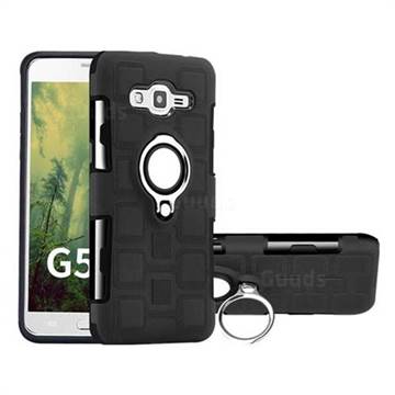 Ice Cube Shockproof PC + Silicon Invisible Ring Holder Phone Case for Samsung Galaxy Grand Prime G530 - Black