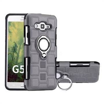 Ice Cube Shockproof PC + Silicon Invisible Ring Holder Phone Case for Samsung Galaxy Grand Prime G530 - Gray