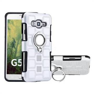 Ice Cube Shockproof PC + Silicon Invisible Ring Holder Phone Case for Samsung Galaxy Grand Prime G530 - Silver