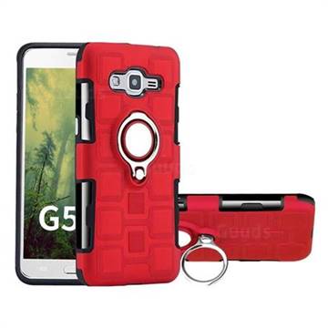 Ice Cube Shockproof PC + Silicon Invisible Ring Holder Phone Case for Samsung Galaxy Grand Prime G530 - Red