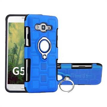 Ice Cube Shockproof PC + Silicon Invisible Ring Holder Phone Case for Samsung Galaxy Grand Prime G530 - Dark Blue
