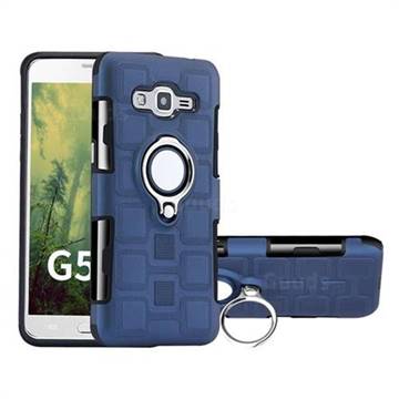 Ice Cube Shockproof PC + Silicon Invisible Ring Holder Phone Case for Samsung Galaxy Grand Prime G530 - Royal Blue