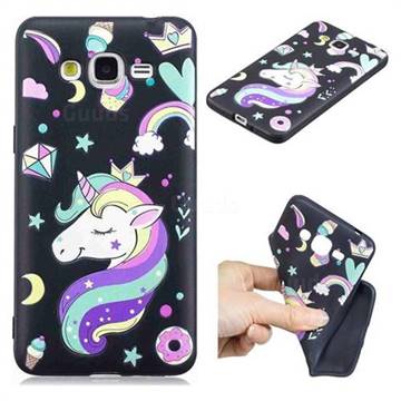 Candy Unicorn 3D Embossed Relief Black TPU Cell Phone Back Cover for Samsung Galaxy Grand Prime G530