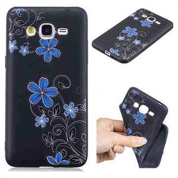 Little Blue Flowers 3D Embossed Relief Black TPU Cell Phone Back Cover for Samsung Galaxy Grand Prime G530