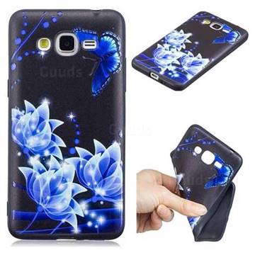 Blue Butterfly 3D Embossed Relief Black TPU Cell Phone Back Cover for Samsung Galaxy Grand Prime G530