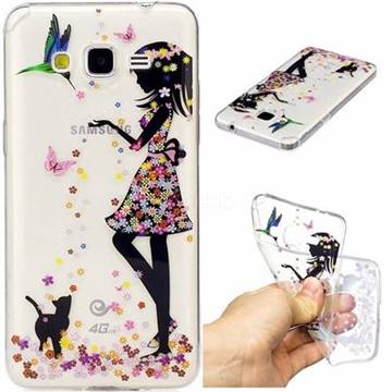 Cat Girl Flower Super Clear Soft TPU Back Cover for Samsung Galaxy Grand Prime G530