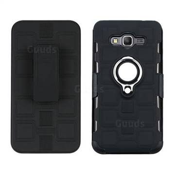 3 in 1 PC + Silicone Leather Phone Case for Samsung Galaxy Grand Prime G530 - Black