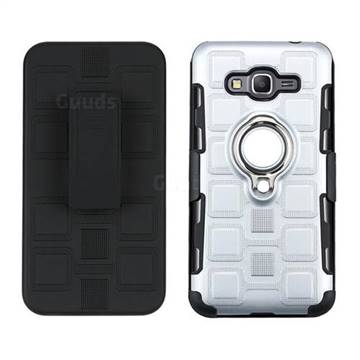 3 in 1 PC + Silicone Leather Phone Case for Samsung Galaxy Grand Prime G530 - Silver