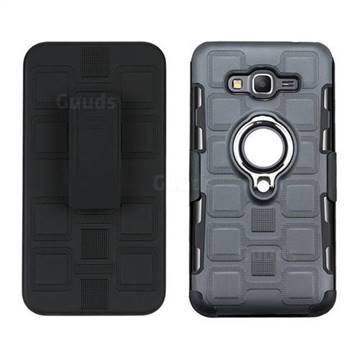 3 in 1 PC + Silicone Leather Phone Case for Samsung Galaxy Grand Prime G530 - Gray