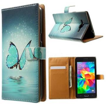 Sea Blue Butterfly Leather Wallet Case for Samsung Galaxy Grand Prime G530 G530H