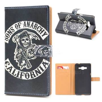 Black Skull Leather Wallet Case for Samsung Galaxy Grand Prime G530 G530H