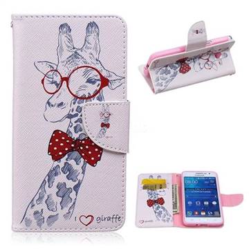 Glasses Giraffe Leather Wallet Case for Samsung Galaxy Grand Prime G530 G530H