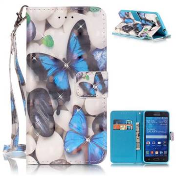 Blue Butterflies 3D Painted Leather Wallet Case for Samsung Galaxy Grand Prime G530