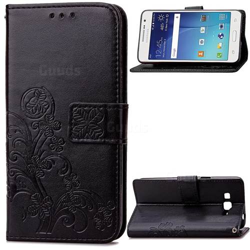 Embossing Imprint Four-Leaf Clover Leather Wallet Case for Samsung Galaxy Grand Prime G530 - Black