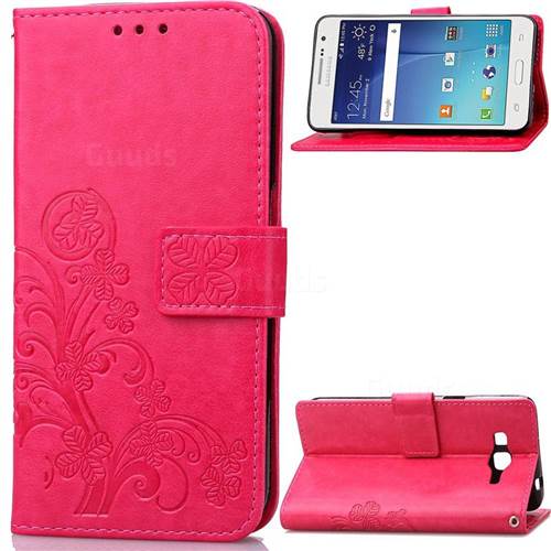 Embossing Imprint Four-Leaf Clover Leather Wallet Case for Samsung Galaxy Grand Prime G530 - Rose